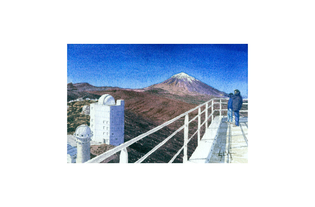 Pico del Teide desde el observatorio de la isla de Tenerife. Acuarela sobre papel.